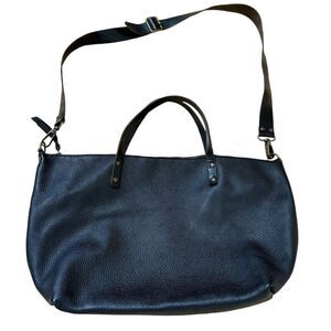 Calma 11600 Leather Goods Made in Spain Convertible Shoulder Bag Black Pebble